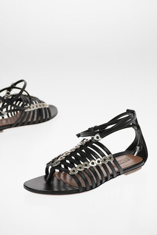 Leather Gladiator Thong Sandals with Applications