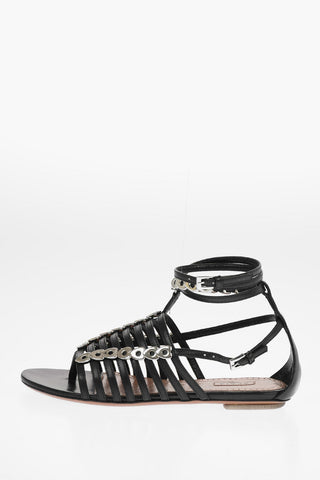 Leather Gladiator Thong Sandals with Applications