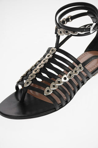 Leather Gladiator Thong Sandals with Applications