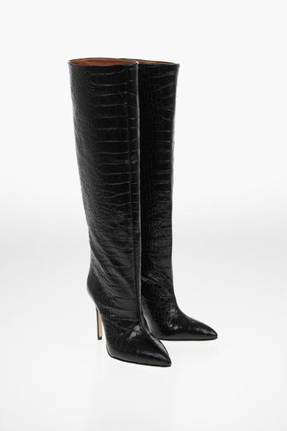 Croco Printed Leather Pull On Knee High Boots 10cm