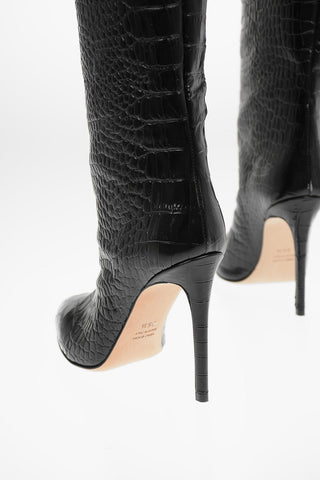 Croco Printed Leather Pull On Knee High Boots 10cm