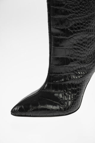 Croco Printed Leather Pull On Knee High Boots 10cm