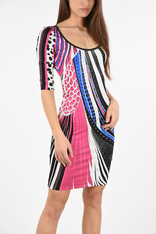 Printed 3/4 Sleeve Stretchy Bodycon Dress