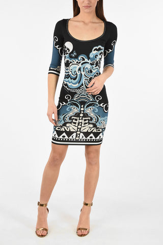Printed 3/4 Sleeve Stretchy Bodycon Dress