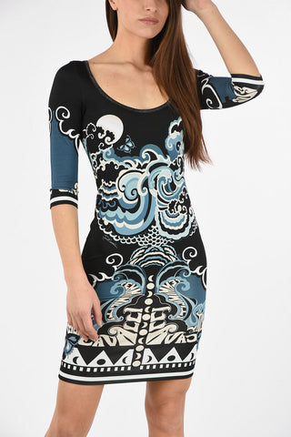 Printed 3/4 Sleeve Stretchy Bodycon Dress