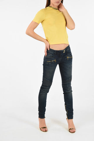 T-shirt Crop con Collo Stampato