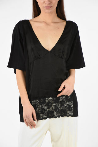 MM6 Plunging Neckline Top With Lace Details