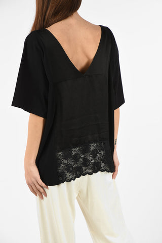 MM6 Plunging Neckline Top With Lace Details