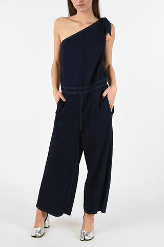 MM6 One Shoulder Denim Wide Jumpsuit