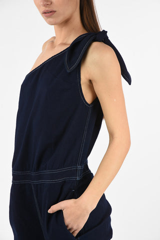 MM6 One Shoulder Denim Wide Jumpsuit
