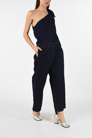 MM6 One Shoulder Denim Wide Jumpsuit