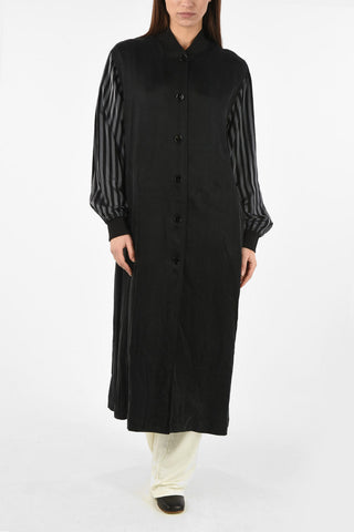 MM6 Striped Sleeve Maxi Coat With Side Pockets