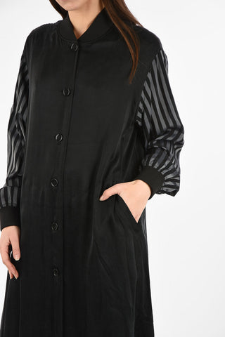 MM6 Striped Sleeve Maxi Coat With Side Pockets