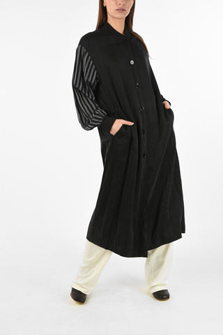 MM6 Striped Sleeve Maxi Coat With Side Pockets