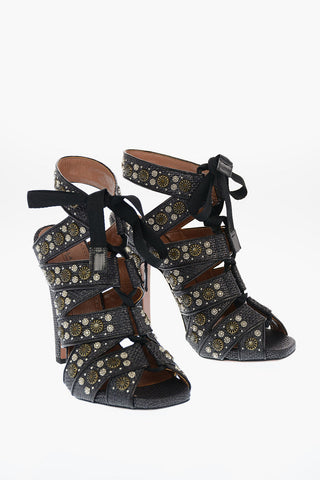 Straw Sandals with Jewel Studs Applied 12cm