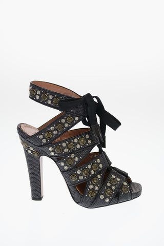 Straw Sandals with Jewel Studs Applied 12cm