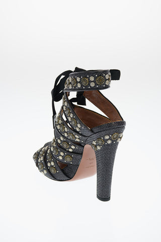 Straw Sandals with Jewel Studs Applied 12cm