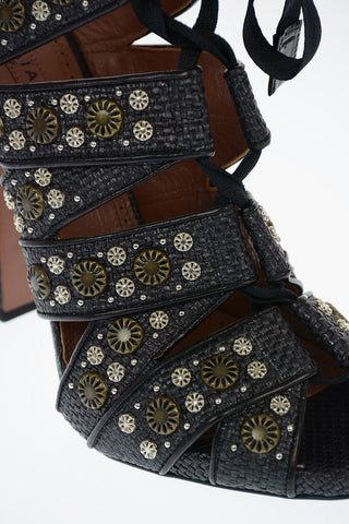 Straw Sandals with Jewel Studs Applied 12cm
