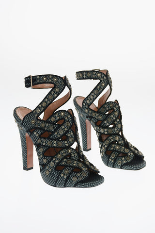 Straw Sandals with Jewel Studs Applied 12cm