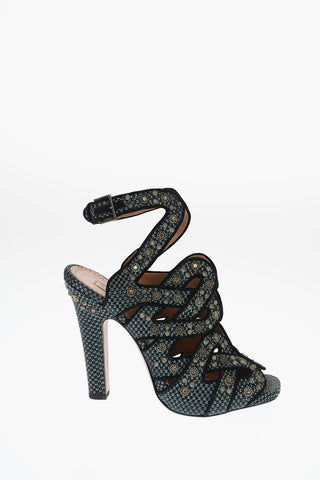 Straw Sandals with Jewel Studs Applied 12cm