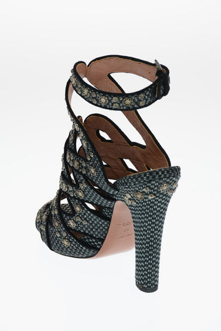 Straw Sandals with Jewel Studs Applied 12cm