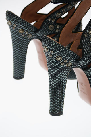Straw Sandals with Jewel Studs Applied 12cm