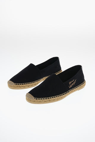 Canvas Espadrilles with Straw Trimmings and Embroidered Detail