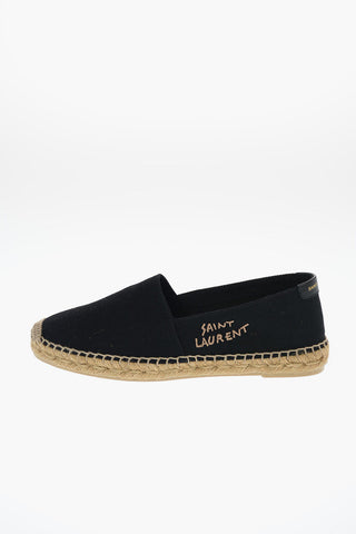 Canvas Espadrilles with Straw Trimmings and Embroidered Detail