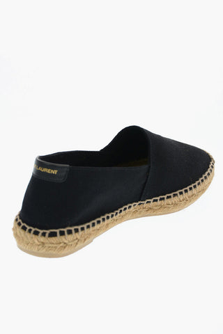 Canvas Espadrilles with Straw Trimmings and Embroidered Detail