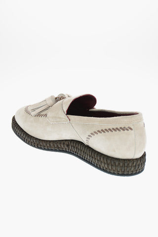 Suede and Kangaroo Leather Tassle Loafers with Straw Trimmings
