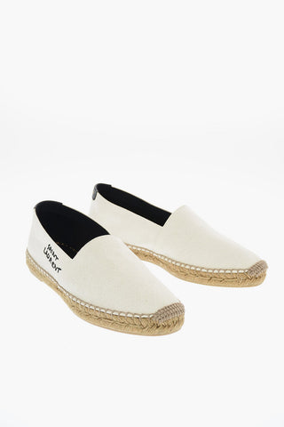 Canvas Espadrilles with Straw Trimmings and Embroidered Detail