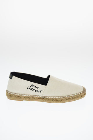 Canvas Espadrilles with Straw Trimmings and Embroidered Detail
