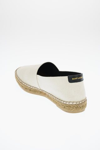 Canvas Espadrilles with Straw Trimmings and Embroidered Detail