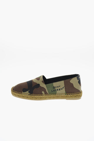 Camouflage Printed Canvas Espadrilles with Straw Trimmings and Embroidered Detail