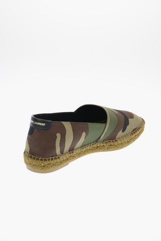 Camouflage Printed Canvas Espadrilles with Straw Trimmings and Embroidered Detail