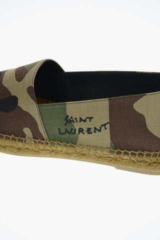 Camouflage Printed Canvas Espadrilles with Straw Trimmings and Embroidered Detail