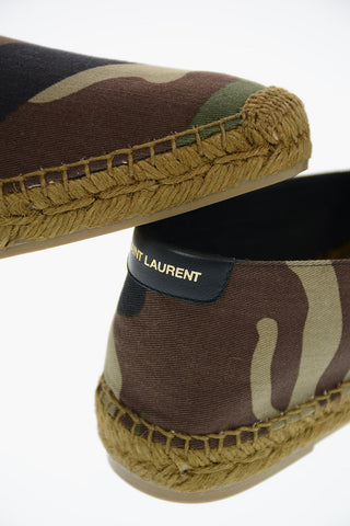 Camouflage Printed Canvas Espadrilles with Straw Trimmings and Embroidered Detail