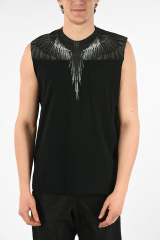 Cotton Sleeveless BLACK WINGS T-Shirt with Print