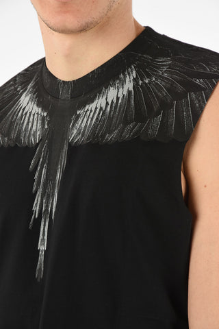 Cotton Sleeveless BLACK WINGS T-Shirt with Print