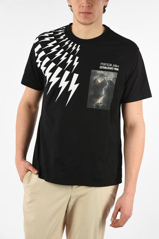 POP UP COLLECTION Cotton THUNDERBOLT HALF FAIRISLE Crew-Neck T-Shirt