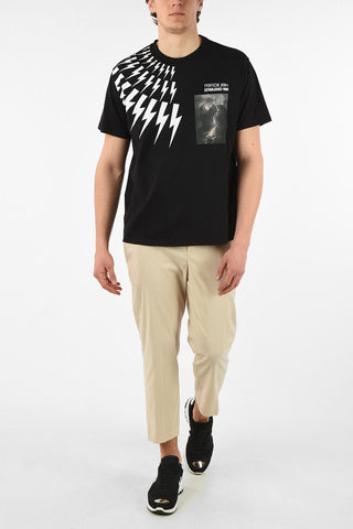 POP UP COLLECTION Cotton THUNDERBOLT HALF FAIRISLE Crew-Neck T-Shirt