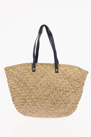 ARMANI EXCHANGE Braided Straw Shopper Bag with Denim Logo