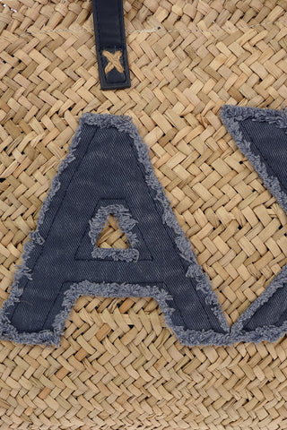 ARMANI EXCHANGE Braided Straw Shopper Bag with Denim Logo