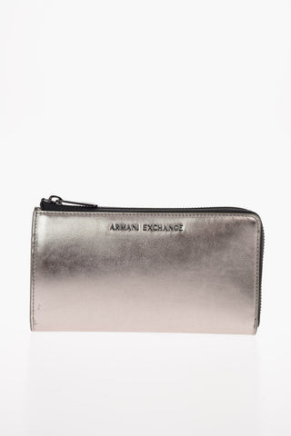 ARMANI EXCHANGE  Silver Laminated Ecoleather Wallet