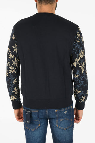 ARMANI EXCHANGE Crew-Neck Sweatshirt with Leaf-Print Sleeve