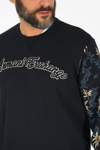 ARMANI EXCHANGE Crew-Neck Sweatshirt with Leaf-Print Sleeve
