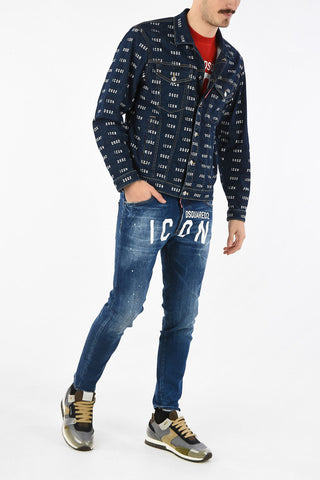 ICON Giubbotto in Denim con Stampa Logo