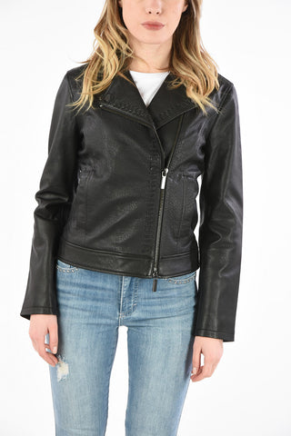 ARMANI EXCHANGE Leather Biker Jacket with Lace-Up Detail