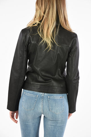 ARMANI EXCHANGE Leather Biker Jacket with Lace-Up Detail
