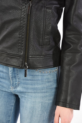 ARMANI EXCHANGE Leather Biker Jacket with Lace-Up Detail